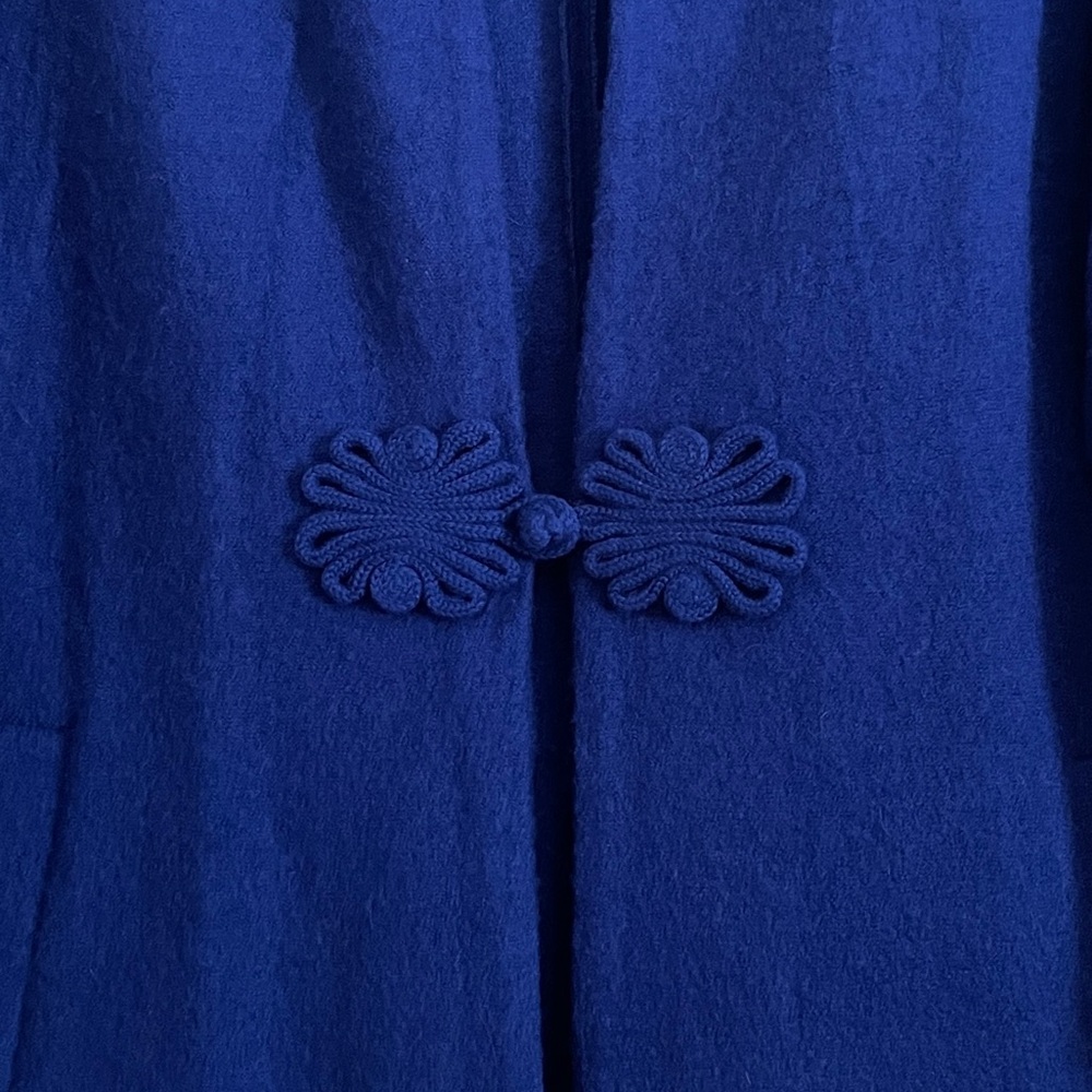 For Cynthia Blue Long Cardigan Jacket Size Large Asian Style Boiled Wool Artsy - Picture 4 of 9